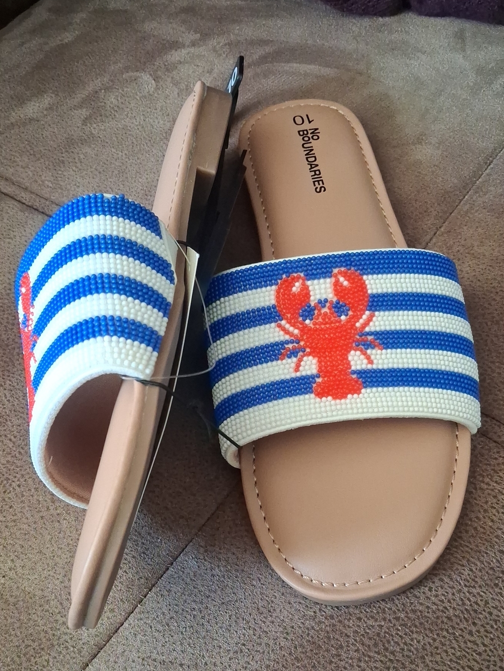No Boundaries Blue & Red Beaded Lobster Slide Sandals Size 10